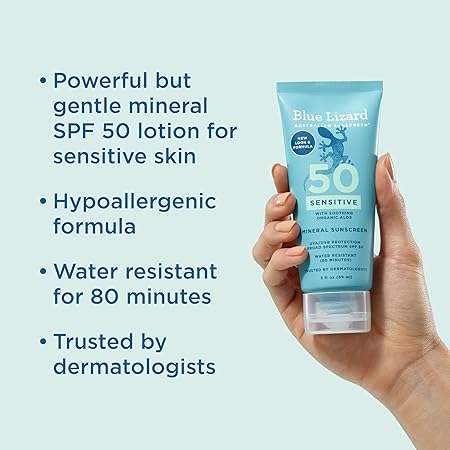 Blue Lizard® SENSITIVE Mineral Sunscreen SPF 50+ – 100% Mineral Protection for Delicate Skin