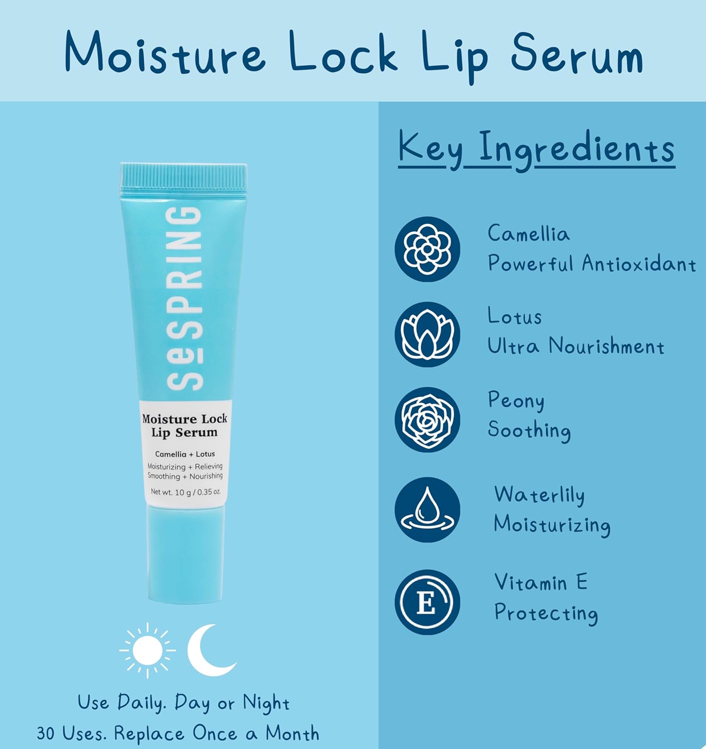 Moisture Lock Lip Serum, Formulated with Camellia and Lotus